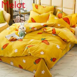 Bedding Sets Luxury Thicken Flannel Printed Household Set 4PCs High Quality Cute Pattern With Star Flower Large