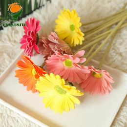 Decorative Flowers Simulation Unique Style Gerbera Grace Clear Elastic Sense Of Reality Full The Rich Colors Fresh Thick Leaves