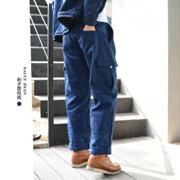 Pants Saucezhan Sashiko Men Pants Multipocket Cotton Trousers Baker Pants Kendo Clothing Fabric 420g Thick Autumn and Winter