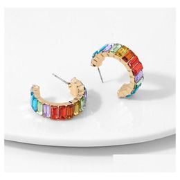 Hoop & Huggie Rainbow Rhinestone Earring For Women Girls Colorf Crystal Hie Earrings Fashion Jewelry Dazzling Circle Ear Rings 12 Col Dhhop