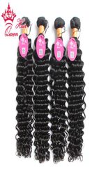Queen Hair Official Store Indian Deep WaveCurly 1B Natural Color Virgin Human Hair Weaves Hair Extensions 4PCS Lot Can be Dyed6538627