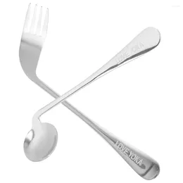 Disposable Flatware Parkinson's Silicone Utensil Rest Angled Spoon Tableware Small Stainless Steel Hand Fork Eating Feeding Elder