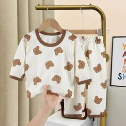 Clothing Sets Summer Baby Home Pyjamas Cartoon Bear Print Long Sleeved Pants Set Kids Boys Girls Thin Two-piece Clothes Suit Outfits