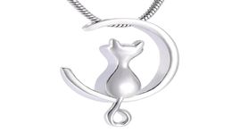 IJD10014 Moon Cat Stainless Stee Cremation Jewellery For Pet Memorial Urns Necklace Hold Ashes Keepsake Locket Jewelry3622029
