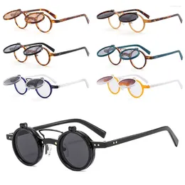 Sunglasses Double-layer Retro Rivets Punk Eyeglasses Flip Lens Steampunk Flip-Up Small Round Sun Glasses