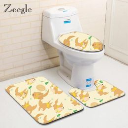Bath Mats Zeegle Cartoon Pattern Bathroom Mat Set Non-slip Carpet Floor Rugs Cushion Toilet Seat Cover