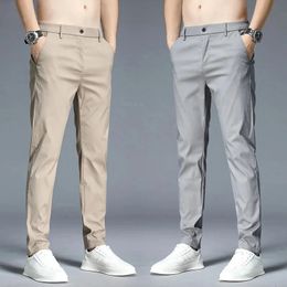Summer Ultra-thin Mens Casual trousers Slim Straight Elastic Ice Silk Sports Jogging Pants Fashion Korean Black Khaki Green 240408