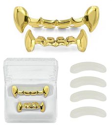 Custom Fit 18k Gold Plated Hip Hop Teeth Fang Grillz Caps Lower Bottom Grill Vampire Teeth6402727