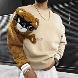 Sweatshirts Mens Jackets Oversized Patch Teddy Bear Hoodie for men Autumn And Winter Thick Warm Crewneck Hoodie Fashion Personality Colour Youth Hoodie 240412