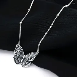 Pendants 925 Sterling Silver Necklace Classic Butterfly Dark Elegant Punk Vintage For Women Girl Jewelry Gift Drop Wholesale