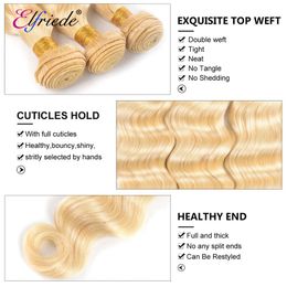 Elfriede #613 Blonde Loose Deep Wave Bundles with Closure Brazilian Human Hair Weave 3 Bundles with 4X4 Transparent Lace Closure