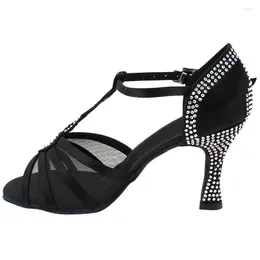 Dance Shoes Evkoodance Party Black Satin Rhinestones Latin Soft Bottom Salsa Ballroom For Women