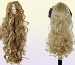 XINRAN Synthetic Fibre Claw Clip Wavy Ponytail Extensions Long Thick Wave Ponytail Extension Clip In Hair Extensions For Women 2101084250388