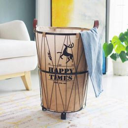 Laundry Bags Basket Home Waterproof Iron Hollow Out Storage Convenient Pulley Clothes Bilateral Handle Toys Container