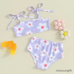 One-Pieces 1-4years Kids Girl Bikini Set 2024 Summer Floral Print Camisole And Elastic Shorts Set Bikini Girls Holiday Beach Bathing Suits