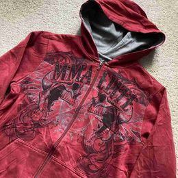 Sweatshirts Mens Jackets American Street Popular Vintage Y2K MMA Elite Zip Up Hoodie Size Small Skull Wing Graphic Men Harajuku Fashion Joker Sweatshirt 240412