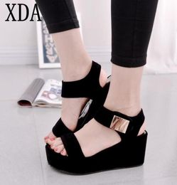 Xda Sandals Women Summer Shoes Woman Wedges Platform Sandals Fashion Fish Mouth Rome Sandals White Black Women Shoes Pure Colour Y13250543