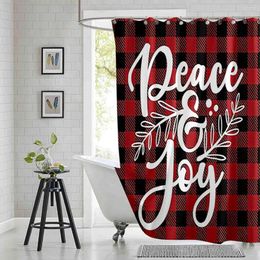 Shower Curtains Christmas Quote Curtain Peace Joy Red Black Tartan Plaid Printed Polyester Fabric Waterproof Bathroom With Hooks