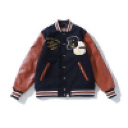 A Bathing A Ap Men Relaxed Fit Varsity Jacket Thickened patchwork PU leather sleeves