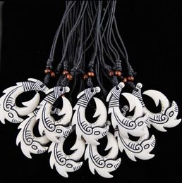 Fashion Whole 12PCSLOT Faux Yak Bone New Zealand Tribal Maori Hei Matau Fish Hook pendants Surfer Necklace Choker Gift MN5187707321