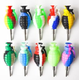 Muliti Colour Grenade shape oil burner pipe Silicone Collector 14mm Joint with GR2 Titanium Nails Silicone Caps Oil Rigs Free Shipping6824496