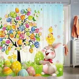 Shower Curtains Happy Easter Curtain For Bathroom Garden Spring Funny Cute Eggs Bath Fabric Holiday Decor