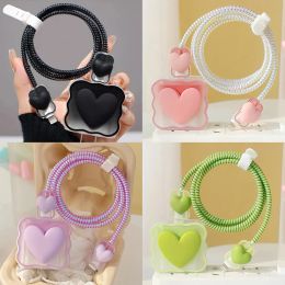 Cute Heart 3D Charger Case For Apple 18W 20W Charger Adapter Cover Sleeve Silicone Case Cable Winder Wrap For iPhone Accessories