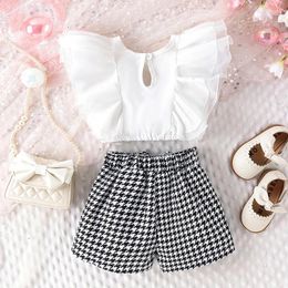 Clothing Sets Baby Kids Girls Shorts Set Sleeve Crew Neck Tank Top And Houndstooth Summer 2-piece Outfit