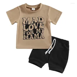 Clothing Sets Baby Boys Summer Outfits Letter Print Short Sleeve T-shirt And Casual Elastic Drawstring Shorts Set
