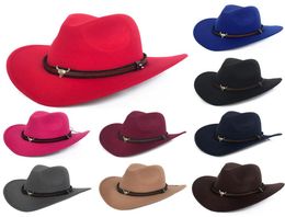 Winter Fedora Hat Men Women Metal cow head western cowboy woolen jazz hat felt hat Wide Brim Hats2710563