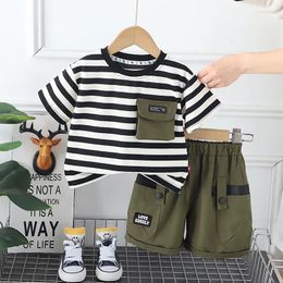 Clothing Sets Kids Summer 2024 Baby Boy Clothes 9 To 12 Months Casual Striped Short Sleeve T-shirts And Shorts Outfit Children's