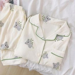 Women's Sleepwear Cotton Winter Women Pyjamas Set Cute Cartoon Long-Sleeved Trousers Lapel 2-Piece Autumn Spring Homewear Nightwear