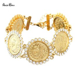 Wholesale Rhinestone Gold Coin Dubai Muslim Middle East Charm Bracelet for Women Jewellery Wedding Gift240403