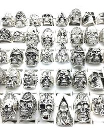 30pcs skull rings men punk rock silver metal women bikers skeleton rings vintage Jewellery gifts patry whole lots bulk brand new5453299