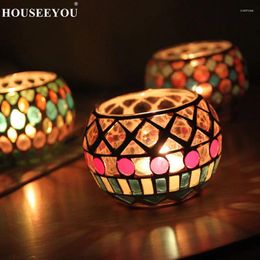 Candle Holders Moroccan Mosaic Glass Holder Romantic Candlelight Dinner Candlestick Home Tabletop Decoration