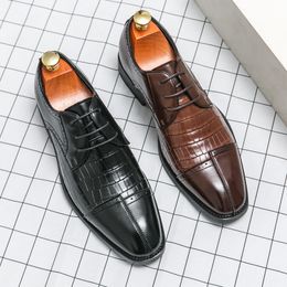 Trendy New Men's Mix Patchwork Lace Up Business Shoes Wedding Dress Black Brown Male Loafers Oxford Sapatos Tenis Masculino