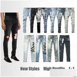 Mens Jeans Purple Brand Designer For Men Embroidery Ripped Trend Women Vintage Pant Casual Solid Classic Straight Jean Male Motorcycle Ottf9