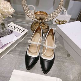 High End Quality Single Shoe Women's Line with Color Blocking High Heels, Waterproof Platform, Block Carved Mary Jane Shoes