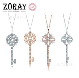 Classic Sterling Silver Necklaces Supplies Micro Pave Zircon Pendant Key Necklace For Women Girl Christmas Gift Jewelry Wholesale7543320