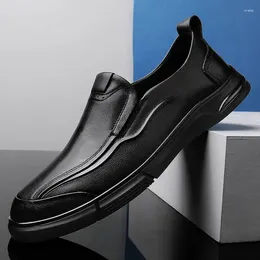 Walking Shoes Men Slip On Autumn Business Formal Genuine Leather Fashion Soft Soled Casual Loafers