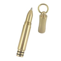 Pens Original Design 33g Mini Brass Ballpoint Pen Handmade Portable Pocket Ball Pen with Key Ring Cute Small Short Gold Pen