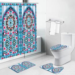 Shower Curtains Arabic Arch Morocco Antique Doors Curtain National Style Bathroom Non-Slip Rug Set Toilet Lid Cover And Bath Mat