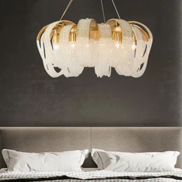 Post modern luxury tassel crystal chandelier restaurant bedroom light creative high-end LED lighting home decoration