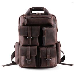Backpack Men Travel Genuine Leather High Capacity Crazy Horse Vintage Daypack Multi Pocket Rucksack Bag For