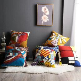 Pillow Picasso Oil Painting Figure Pattern Cotton Embroidery Cover 45x45cm Knitted Sofa Living Room Home Decoration Case