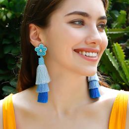 Hoop Earrings GJM16 Handmade Colourful Boho 3 Layers Elegant Floral Fringe Tassel Seed Bead Cluster Dangle Jewellery