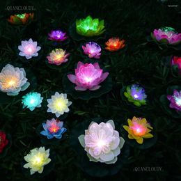 Decorative Flowers 5 Pieces Artificial Led Optic Fibre Floating Fake Lotus Leaf Flower Lily Waterproof Wedding Party Night Light Decoration