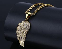 style feather pendant set with zircon plated gold man hiphop personality necklace4443624