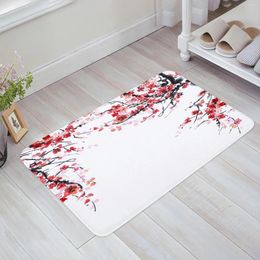 Carpets Ink Painting Plum Bossom Red Flowers White Kitchen Doormat Bedroom Bath Floor Carpet House Hold Door Mat Area Rugs Home Decor