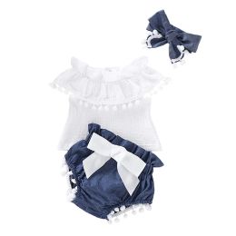 Shorts Newborn Summer Clothes Set 024 Month New Born Little Girls Muslin Clothes Infant Vest Tops Shorts Baby Headband 3 Pcs Outfit